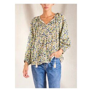 NWOT M.A.B.E. Mabe Erin Blouse Top Green Puff Sleeve Cotton Size SMALL